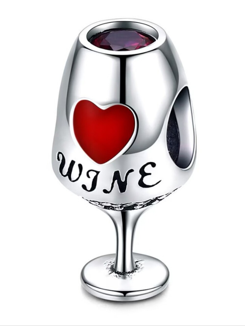 Wine Glass Charm with Red Heart - Women Jewelry